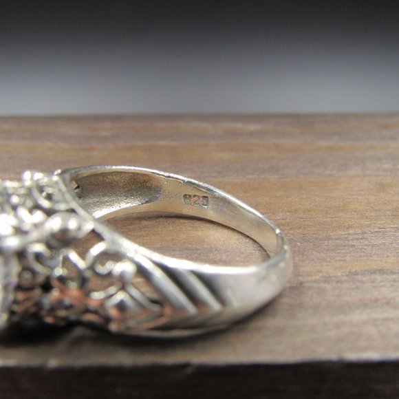 Size 6.75 Sterling Large Clear Cubic Zirconia Ring - Picture 6 of 9